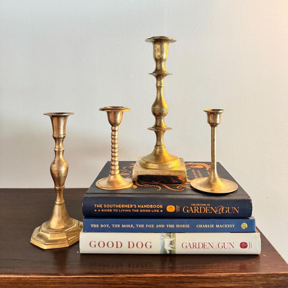 Vintage Solid Brass Mixed Set Candle Holders (4) Cottagecore Decor